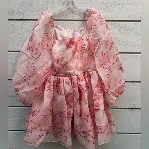 SELKIE The Butterfly Botanics Pink Organza Puff Dress NWT